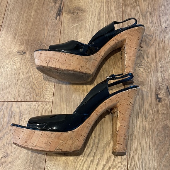 GUCCI 10 black patent cork platform shoe sandal heels - Picture 5 of 8